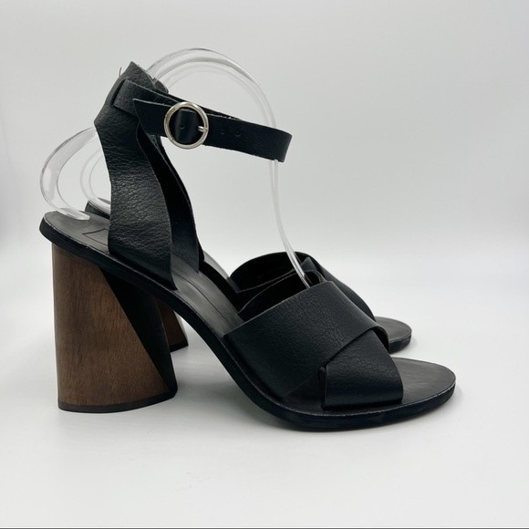 Dolce Vita Womens Size 9 Athena Black Leather Chunky Block‎ Heel Sandals Heels - Picture 2 of 14